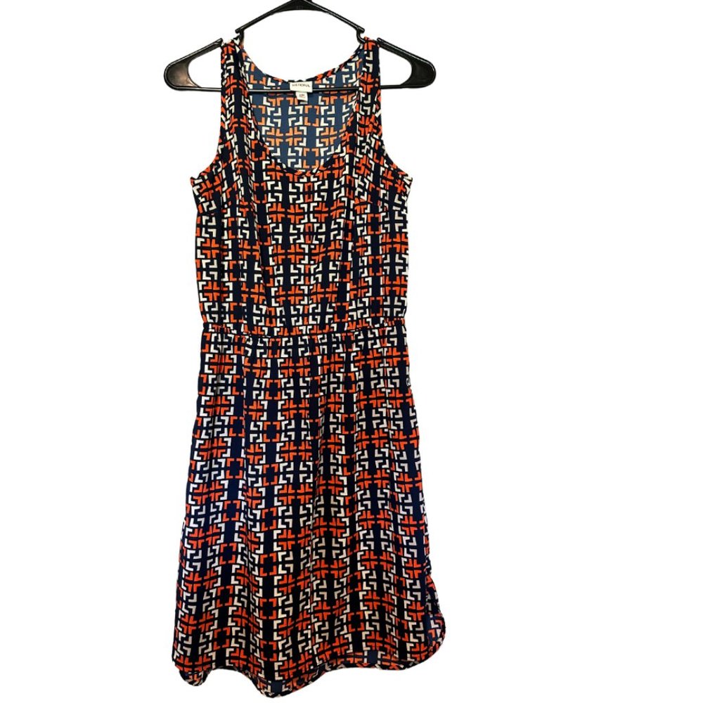 Small Merona Elastic Waist Orange and Navy Dress